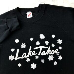Vintage Lake Tahoe Sweatshirt Adult Large Black Raglan Crewneck USA 80s 90s